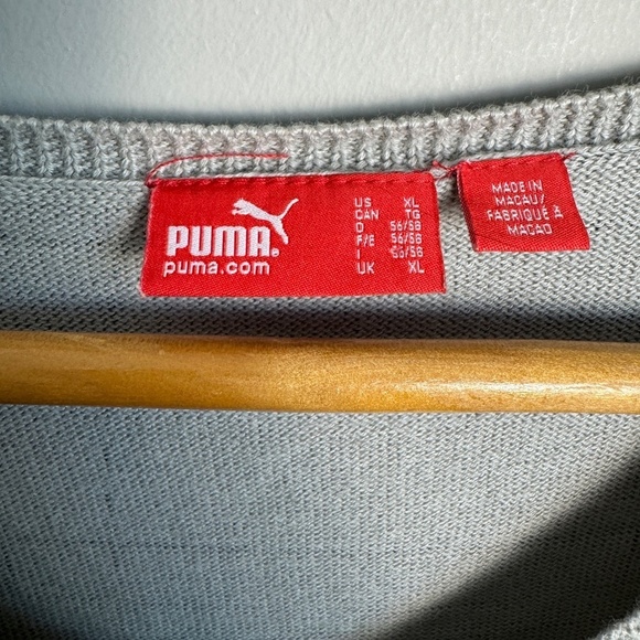 Puma Men's Gray V-Neck Golf Sweater Vest Size X-Large Green Logo Outdoor Active - Picture 2 of 10